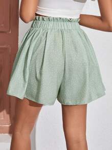 SHEIN Frenchy 波卡圓點紙袋腰前打結闊腿短褲 - 薄荷綠 - 查看 4