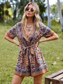 SHEIN VCAY Áo liền quần nữ Thắt lưng Trọn gói Bộ lạc Boho - Nhiều màu - Xem 4