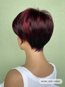 NỮ Ngắn Thẳng Đỏ  Tóc giả Tóc mái Sợi tổng hợp Ngắn Nhiều lớp Đỏ  Pha trộn Đen Tóc giả Đối với phụ nữ Cô gái - Màu Đỏ Sâu - Xem 2