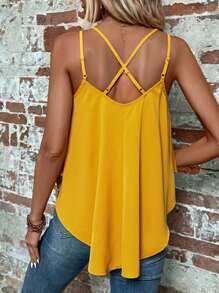 SHEIN LUNE 素色後背十字交叉吊帶上衣 - 黃色 - 查看 3