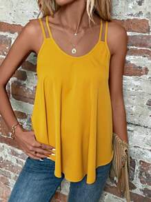 SHEIN LUNE 素色後背十字交叉吊帶上衣 - 黃色 - 查看 4