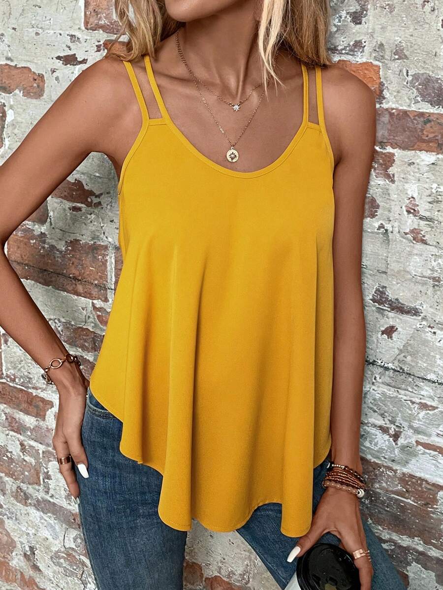 SHEIN LUNE 素色後背十字交叉吊帶上衣 - 黃色 - 查看 1