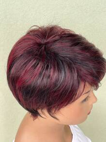 NỮ Ngắn Thẳng Đỏ  Tóc giả Tóc mái Sợi tổng hợp Ngắn Nhiều lớp Đỏ  Pha trộn Đen Tóc giả Đối với phụ nữ Cô gái - Màu Đỏ Sâu - Xem 6