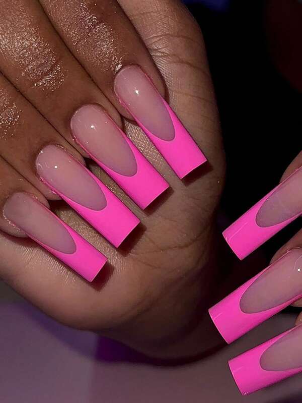 24pcs Long Coffin Two Tone Fake Nail & 1sheet Tape & 1pc Nail File