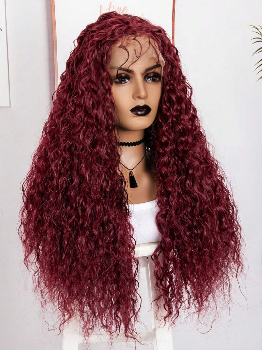 13 X 4 X 1 T-Part Lace Long Body Wave Synthetic Wig - Burgundy - View 1