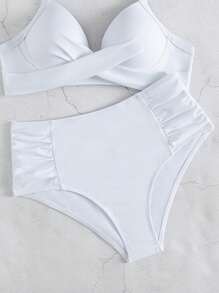SHEIN Ruched High Waisted Bikini Bottom - White - View 4