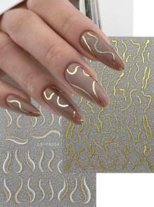 FULL BEAUTY 2pcs Asymmetric Gold Line Foil Nail Art Stickers - Multicolor - View 1