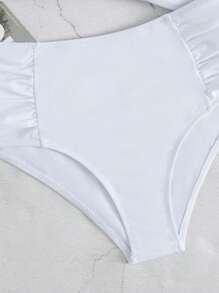 SHEIN Ruched High Waisted Bikini Bottom - White - View 5