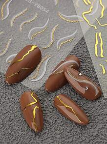 FULL BEAUTY 2pcs Asymmetric Gold Line Foil Nail Art Stickers - Multicolor - View 3