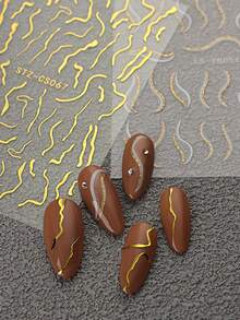 FULL BEAUTY 2pcs Asymmetric Gold Line Foil Nail Art Stickers - Multicolor - View 4