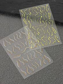 FULL BEAUTY 2pcs Asymmetric Gold Line Foil Nail Art Stickers - Multicolor - View 7