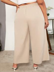 SHEIN CURVE+ Quần Plus Size Túi Chia Dây kéo màu trơn Giải trí - Màu be - Xem 2