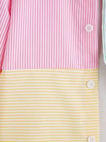 SHEIN Toddler Boys' Pastel Striped Colour Block Long Sleeve Casual Shirt With Stand Collar - Multicolor - View 4