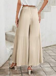 SHEIN Frenchy Solid Pleated Wide Leg Trousers - Apricot - View 2