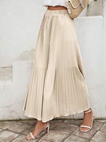 SHEIN Frenchy Solid Pleated Wide Leg Trousers - Apricot - View 6