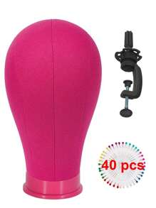 22 Inch Canvas Wig Head with Stand, Mannequin Head for Wigs 40pcs Pins Set - Hot Pink - View 1