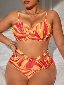 SHEIN Swim Curve Plus Size Allover Print Push Up Bikini Set Summer Beach - Multicolor - View 1