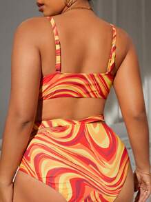 SHEIN Swim Curve Plus Size Allover Print Push Up Bikini Set Summer Beach - Multicolor - View 2