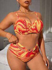 SHEIN Swim Curve Plus Size Allover Print Push Up Bikini Set Summer Beach - Multicolor - View 5