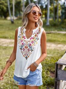 SHEIN LUNE 印花缺口領背心上衣 - 白色 - 查看 5