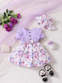 Đầm em bé Nơ Bướm Xù Gân đan Hoa - Nhiều màu - Xem 1