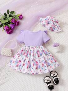 Đầm em bé Nơ Bướm Xù Gân đan Hoa - Nhiều màu - Xem 2
