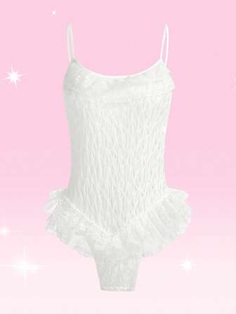 بدسويت تيدي  كامي موحدة اللون حافة مكشكشة