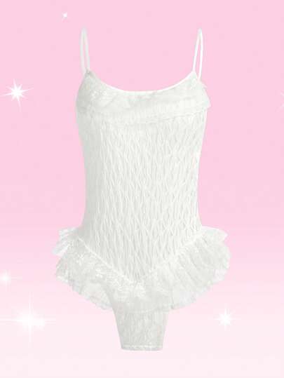 بدسويت تيدي  كامي موحدة اللون حافة مكشكشة