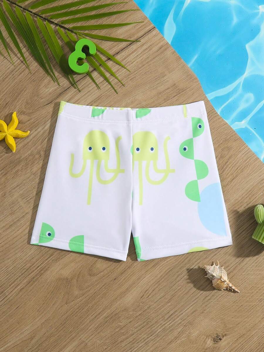 Baby Cartoon Graphic Swim Shorts - White - View 1