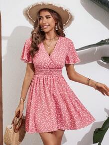 SHEIN Frenchy Đầm Trọn gói Dải chun Tim Tất cả trên in Giải trí - Hồng - Xem 3