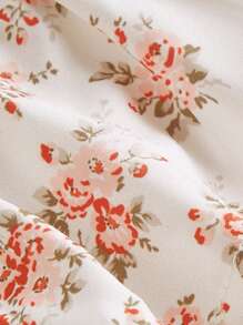 ROMWE Kawaii 碎花後綁帶荷葉邊襯衫 - 杏色 - 查看 3