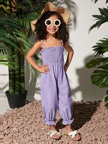 SHEIN 小女童褶邊吊帶連體褲 - 紫丁香色 - 查看 2