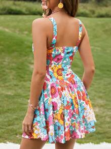 Soleia Floral Print Tie Front Cami Dress - Multicolor - View 2