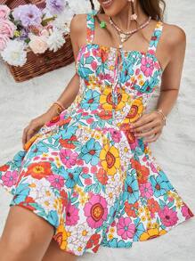 Soleia Floral Print Tie Front Cami Dress - Multicolor - View 1