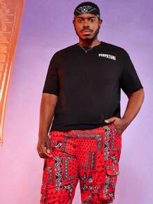 Manfinity Homme Hombres Camiseta con estampado de letra y figura - Negro - Ver 1