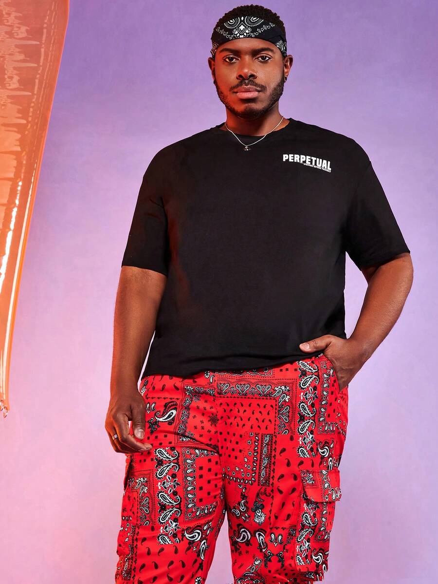 Manfinity Homme Hombres Camiseta con estampado de letra y figura - Negro - Ver 1