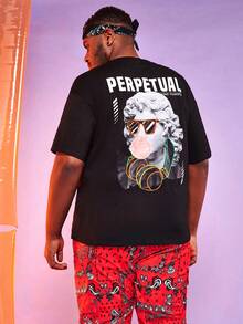 Manfinity Homme Hombres Camiseta con estampado de letra y figura - Negro - Ver 2