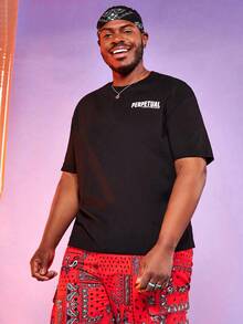 Manfinity Homme Hombres Camiseta con estampado de letra y figura - Negro - Ver 4