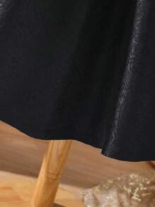 SHEIN 女孩蕾絲拼接前蝴蝶結泡泡袖連衣裙 - 黑色 - 查看 5