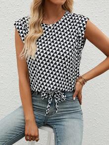 SHEIN Clasi 滿版印花下擺打結襯衫