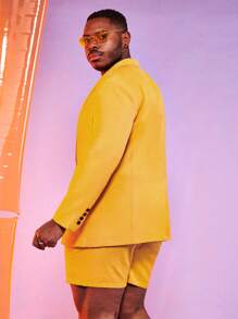 GENTILAND Men Plus Lapel Neck Single Button Blazer & Shorts - Yellow - View 2