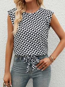 SHEIN Clasi 滿版印花下擺打結襯衫