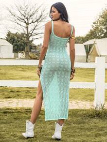 Solid Split Thigh Cami Jumper Dress - Mint Green - View 3