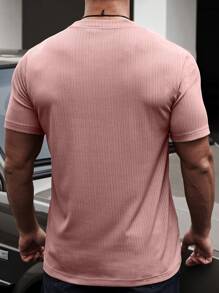 Manfinity Homme Áo thun & Áo lót Nam Gân đan màu trơn Giải trí - Bụi hồng - Xem 2