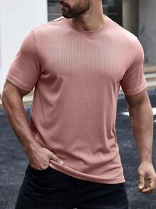 Manfinity Homme Áo thun & Áo lót Nam Gân đan màu trơn Giải trí - Bụi hồng - Xem 7