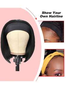 Short Straight Synthetic Wig With Headband - Black - View 3
