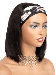 Short Straight Synthetic Wig With Headband - Black - View 4