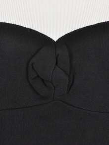 Contrast Panel Puff Sleeve Knit Top - Black and White - View 7