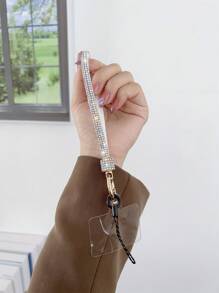 人造水晶裝飾手機掛繩 - 銀色 - 查看 2