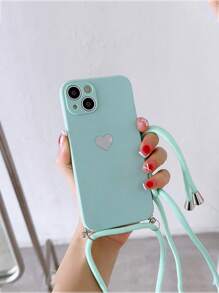 Heart Print Phone Case With Strap - Green - View 1